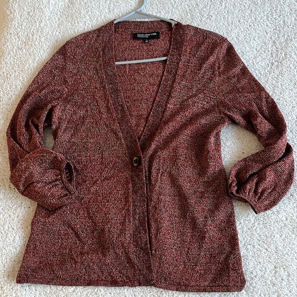 JONES NEW YORK COLLECTION Maroon Open-Front Cardigan One Button Sz S - Picture 8 of 9
